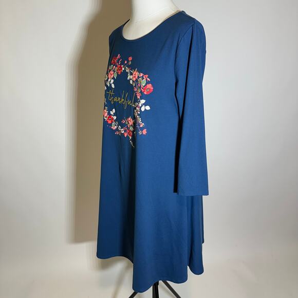 St. John's Bay Blue Thankful Thanksgiving Fall Dress Womens Size Medium M Floral - Picture 5 of 10